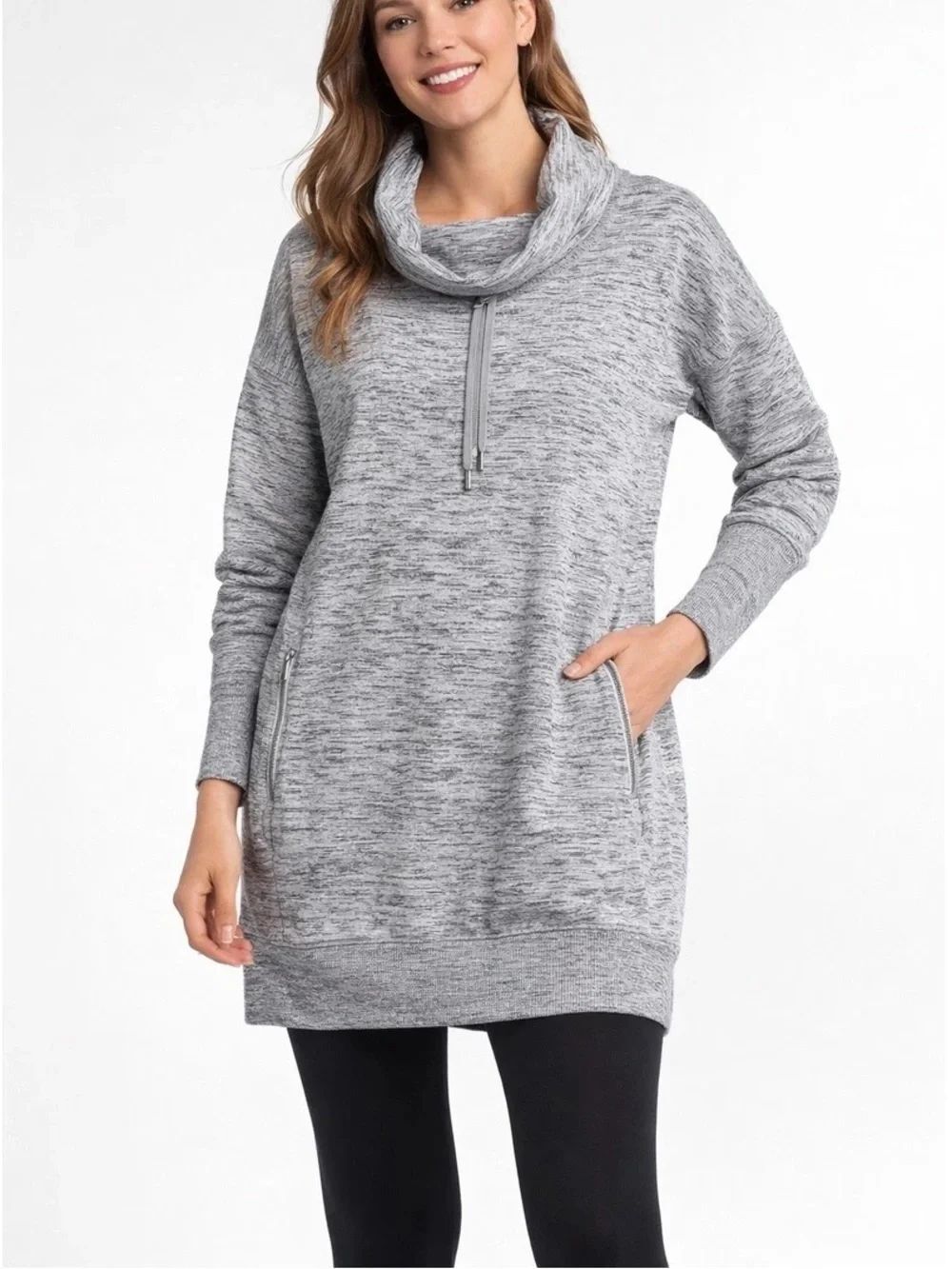 Athleta Heather Gray Cowl Neck Tunic Dress